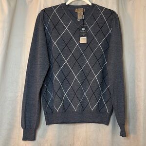 NWT Men’s Mario Gilberto Charcoal Gray V-Neck Sweater with Argyle Design Sz S